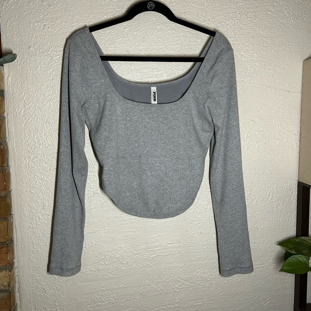 Victoria's Secret Light Gray Scoop Neck Long Sleeve Crop Top